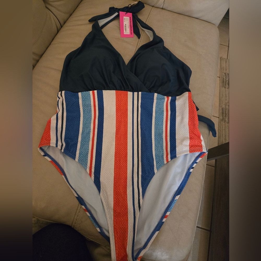 Betsey Johnson Blue Halter Swimsuit Size XL